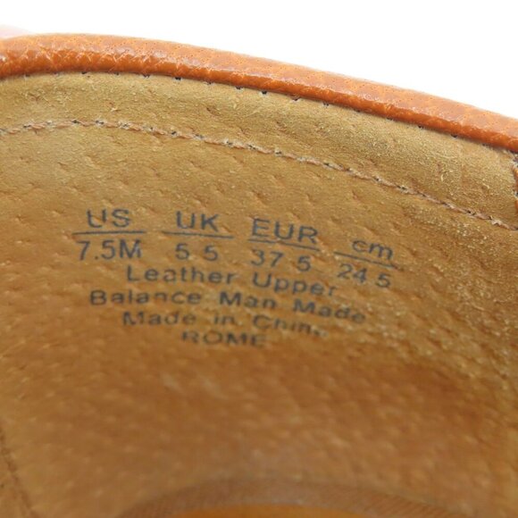 Franco Sarto Women 7.5 M ROME Cognac Brown Leather Tassel Gold Trim Loafer Heels - Picture 9 of 13